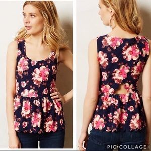 Anthropologie Floral Print Peplum Keyhole Back